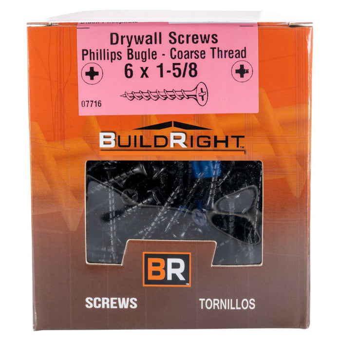 #6 x 1-5/8" Black Phosphate Steel Coarse Thread Phillips Bugle Head Drywall Screws DWSCR-098