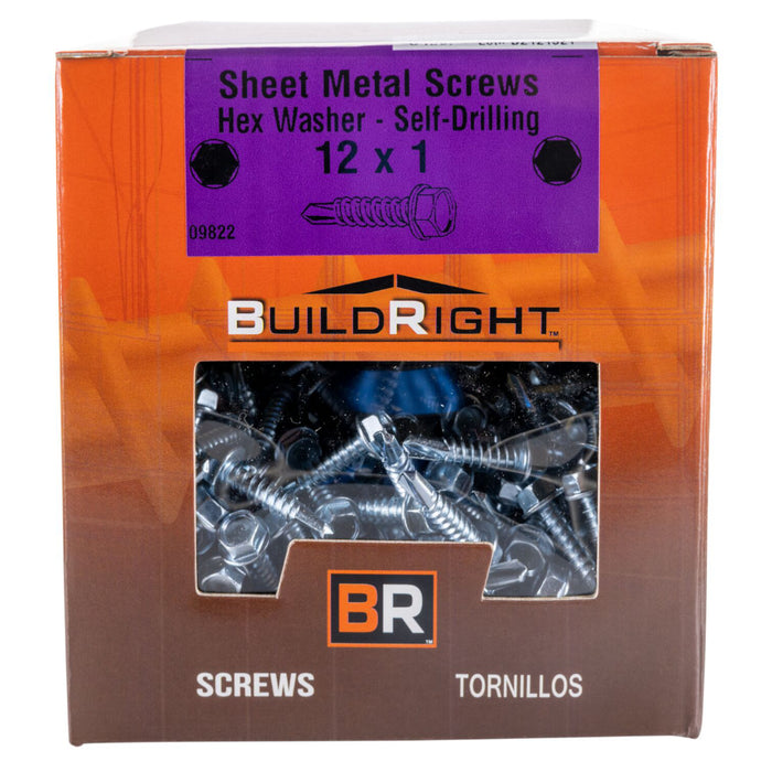 #12-14 x 1" Zinc Plated Steel Hex Washer Head Self-Drilling Screws SDSHWS-194
