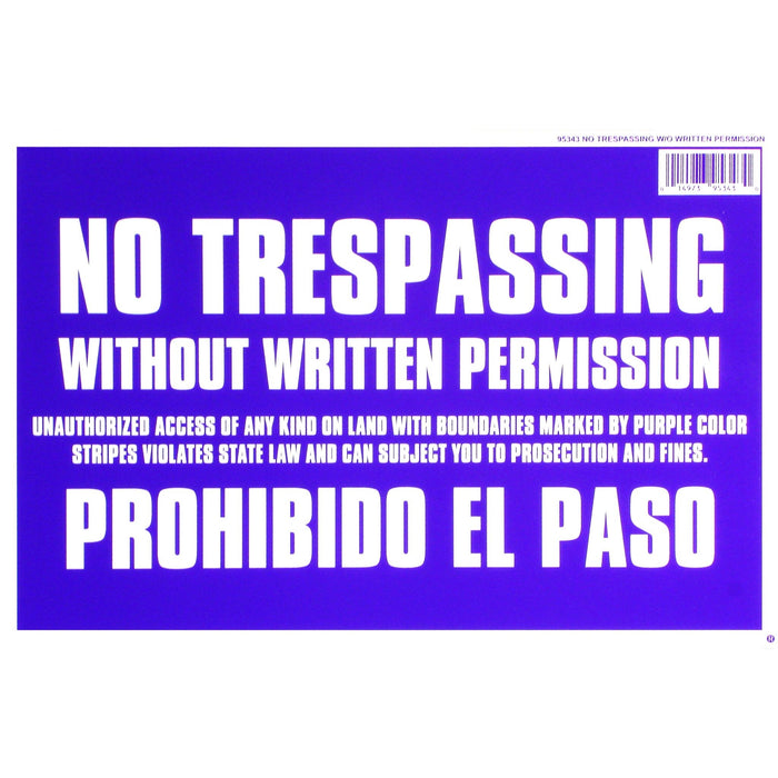 8" x 12" Plastic "No Trespassing without Permission" Signs