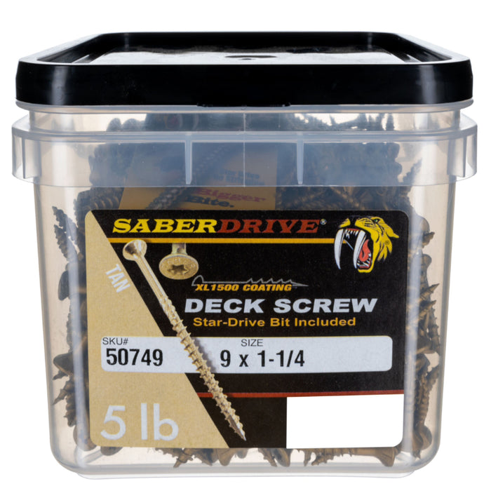 9 x 1-1/4" Star Drive Tan SaberDrive® Deck Screws 5 lb. Tub (926 pcs.)