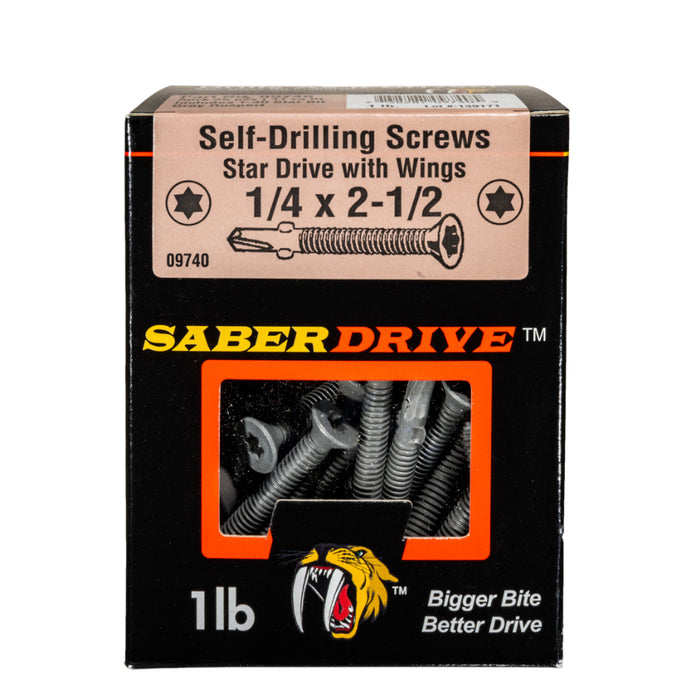 1/4 x 2-1/2" Gray Long Life Saberdrive Floorboard Self Drilling Screws w/ Wings 38 pcs.
