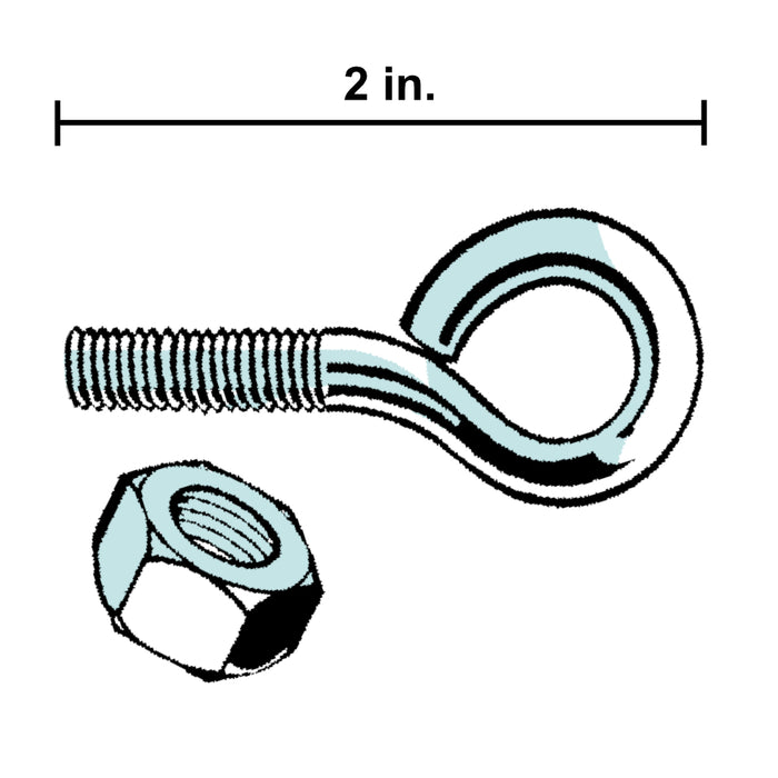 1/4"-20 x 2" Zinc Plated Steel Coarse Thread Eye Bolts