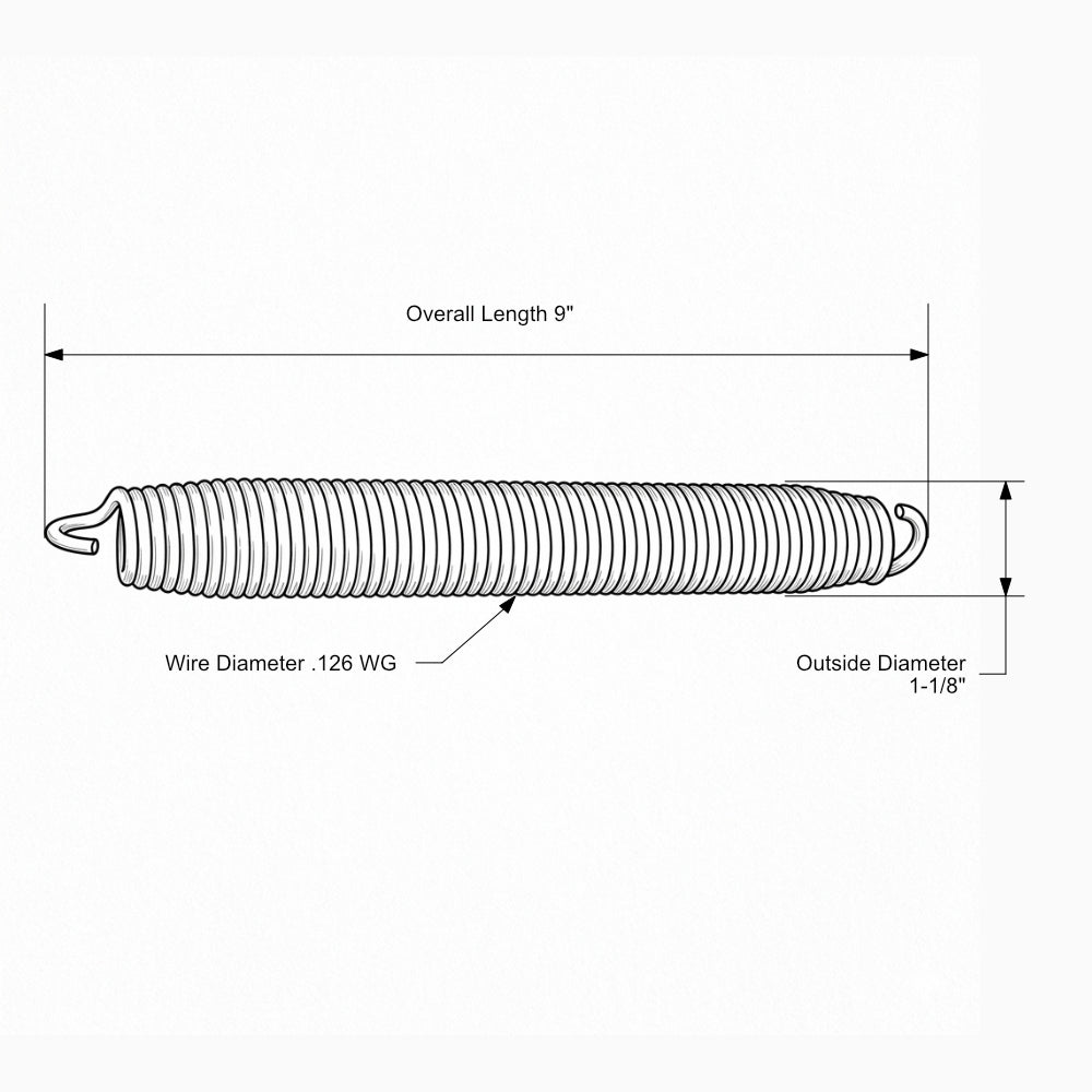 1-1/8" x .126" x 9" Steel Trampoline Springs