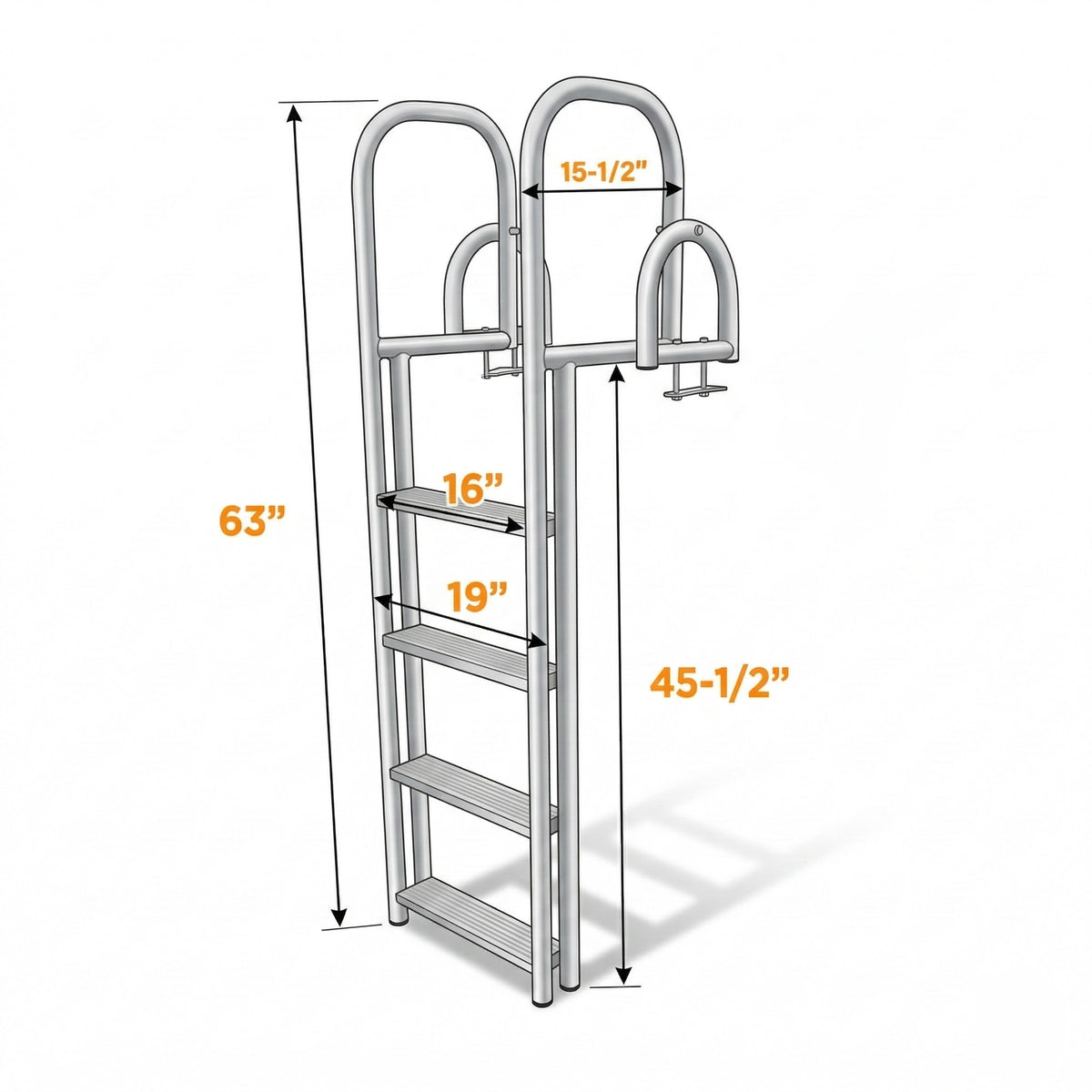 Heavy-Duty 4-Step Flip-Up Dock Ladder – Marine Grade Anodized Aluminum – 300lb Capacity