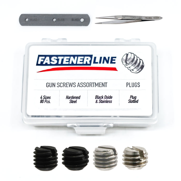 Small Slotted Black Oxide & Stainless Gun Plug Screws Assortment (82 pieces)