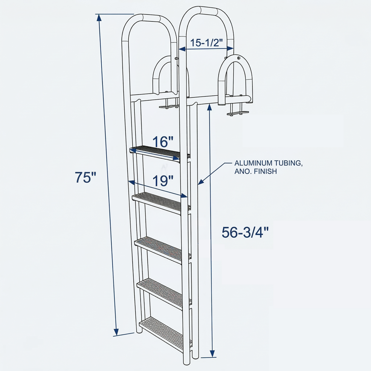 Heavy-Duty 5-Step Flip-Up Dock Ladder – Marine Grade Anodized Aluminum – 300lb Capacity