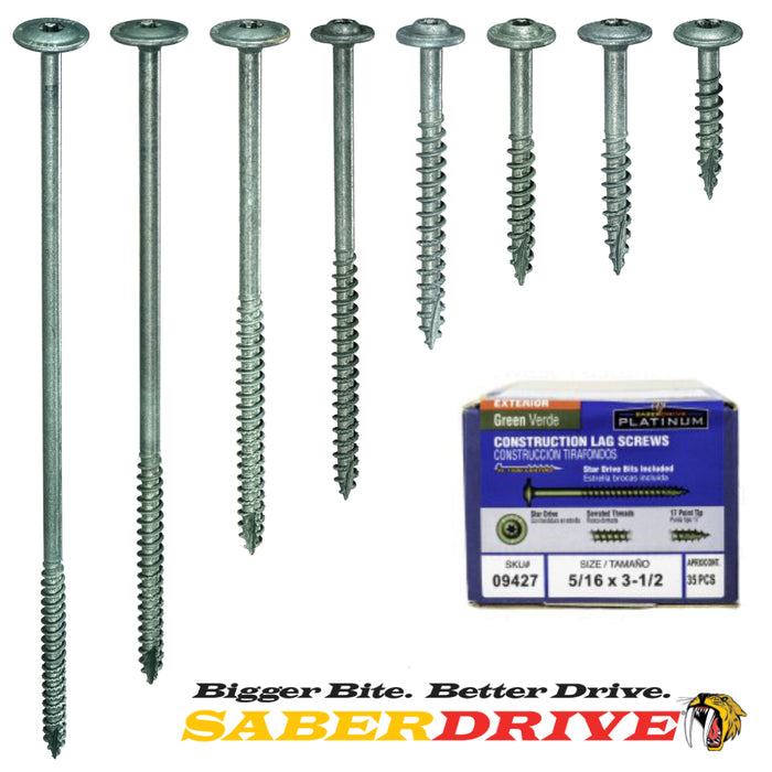 SaberDrive® Green XL1500 Round Washer Head Lag Screws - 10LB. Box