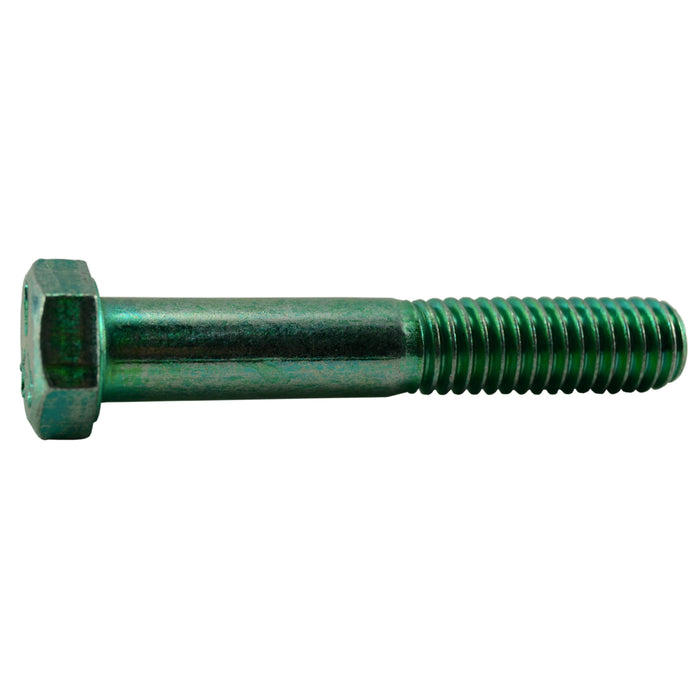 3/8"-16 x 2-1/4" Green Rinsed Zinc Plated Grade 5 Steel Coarse Thread Hex Cap Screws