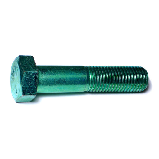 7/8"-9 x 4" Green Rinsed Zinc Plated Grade 5 Steel Coarse Thread Hex Cap Screws