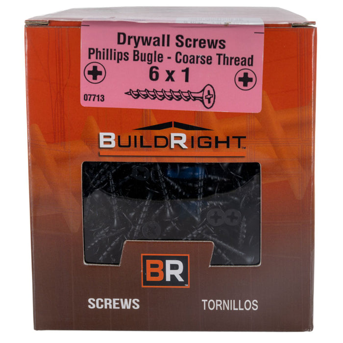 #6 x 1" Black Phosphate Steel Coarse Thread Phillips Bugle Head Drywall Screws DWSCR-062