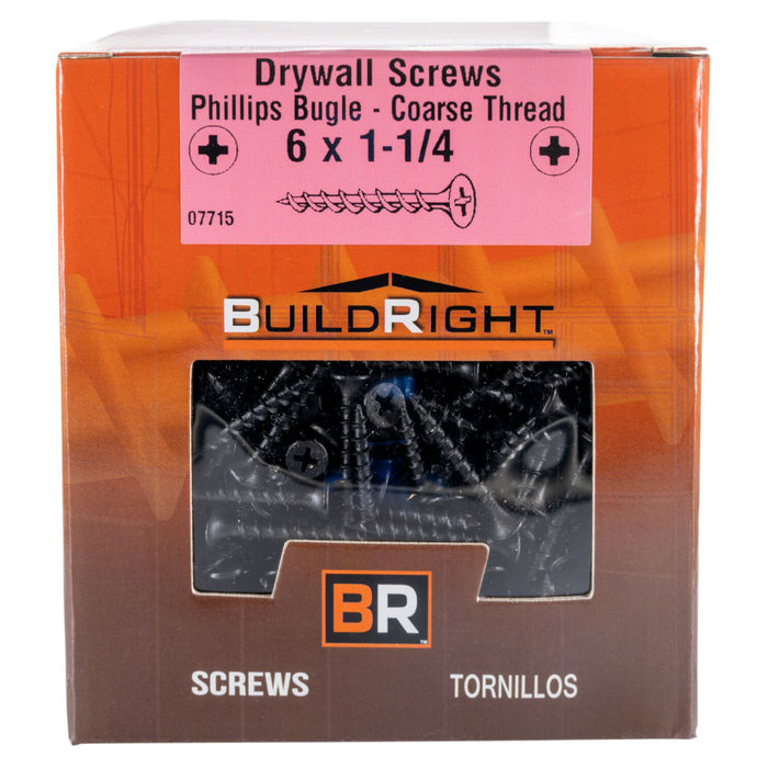 #6 x 1-1/4" Black Phosphate Steel Coarse Thread Phillips Bugle Head Drywall Screws DWSCR-086