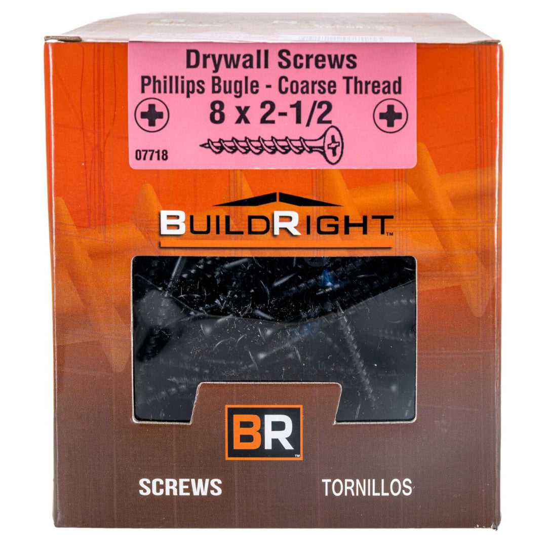 #8 x 2-1/2" Black Phosphate Steel Coarse Thread Phillips Bugle Head Drywall Screws