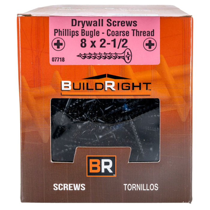 #8 x 2-1/2" Black Phosphate Steel Coarse Thread Phillips Bugle Head Drywall Screws DWSCR-134