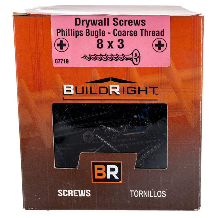 #8 x 3" Black Phosphate Steel Coarse Thread Phillips Bugle Head Drywall Screws DWSCR-146