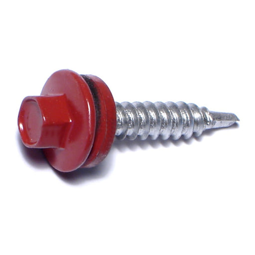 #10-14 x 1" Red Painted Steel Hex Washer Head Pole Barn Self-Drilling Screws