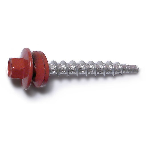 #10-14 x 1-1/2" Red Painted Steel Hex Washer Head Pole Barn Self-Drilling Screws