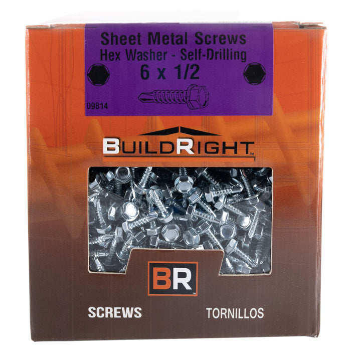 #6-20 x 1/2" Zinc Plated Steel Hex Washer Head Self-Drilling Screws SDSHWS-092
