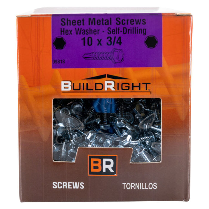 #10-16 x 3/4" Zinc Plated Steel Hex Washer Head Self-Drilling Screws SDSHWS-134