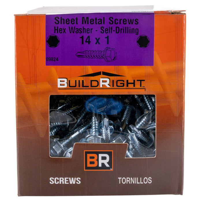 #14-14 x 1" Zinc Plated Steel Hex Washer Head Self-Drilling Screws SDSHWS-233
