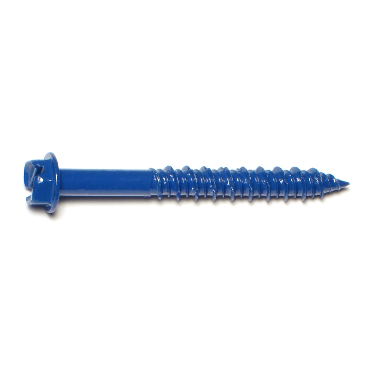 1/4" x 2-1/4" Blue Ruspert Coated Steel Slotted Hex Washer Head Masonry Screws