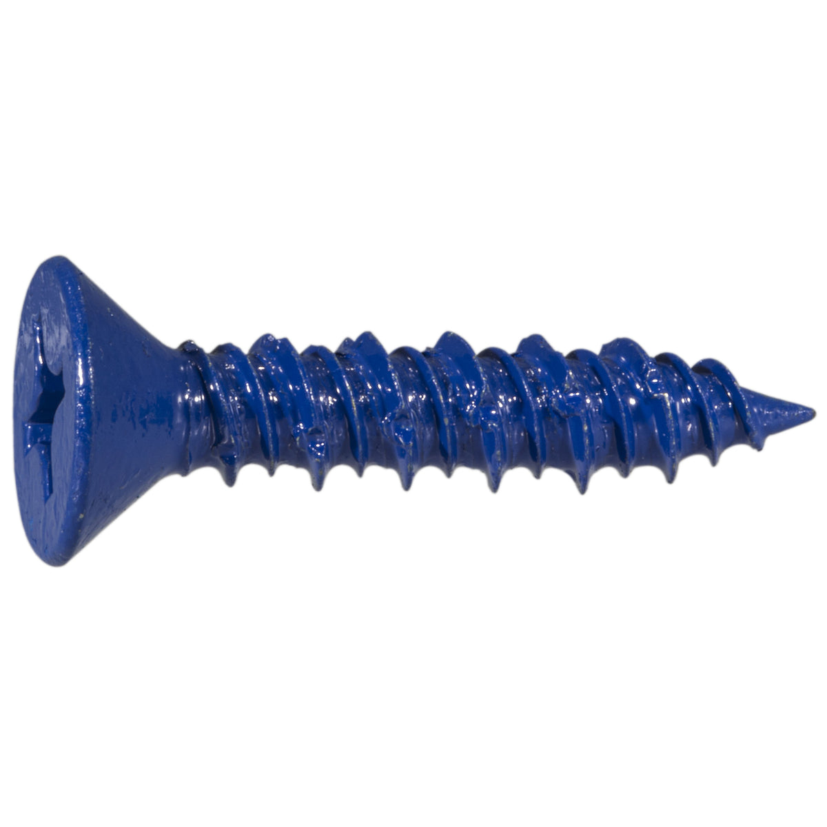 1/4" x 1-1/4" Blue Ruspert Coated Steel Phillips Flat Head Masonry Screws
