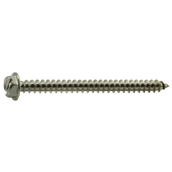 #8 x 2" 18-8 Stainless Steel Slotted Hex Washer Head Sheet Metal Screws