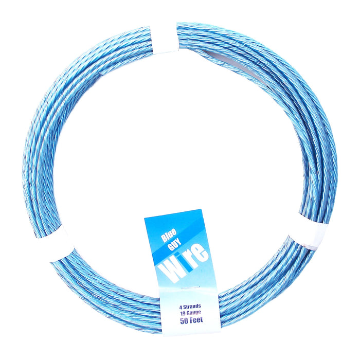 19 WG x 50' 4 Strand Blue Vinyl Coated Galvanized Steel Guy Wire