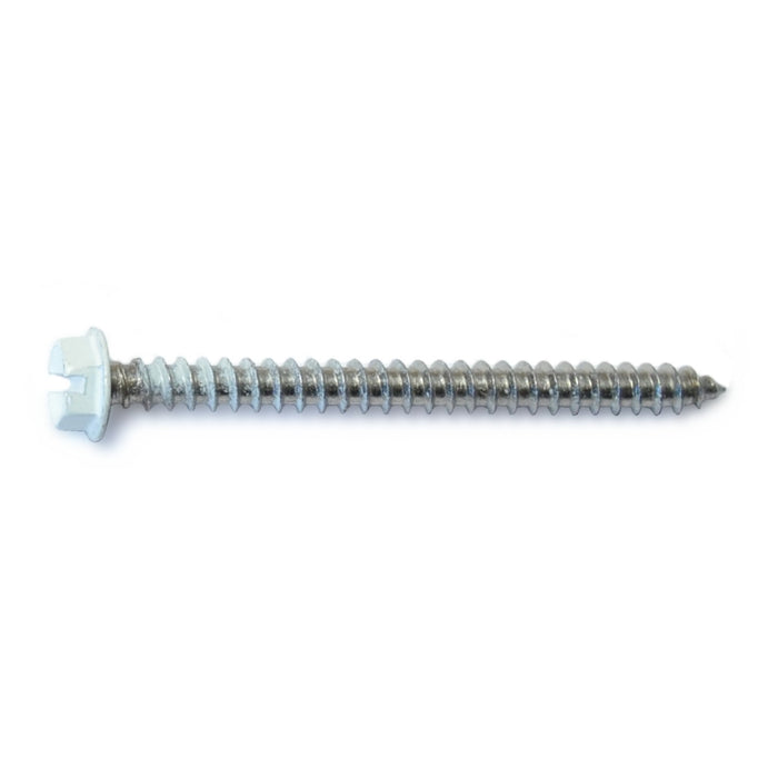 #8-14 x 2" White Painted 18-8 Stainless Steel Hex Washer Head Sheet Metal Screws