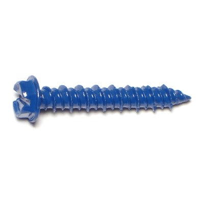 3/16" x 1-1/4" Blue Ruspert Coated Steel Slotted Hex Washer Head Masonry Screws