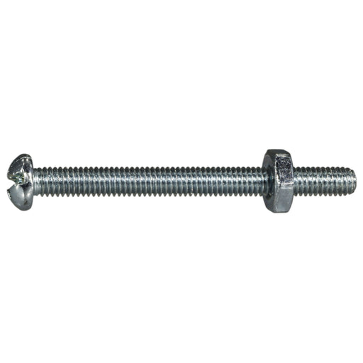 #10-32 x 2" Zinc Plated Steel Fine Thread Combo Round Head Machine Screws with Nuts