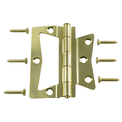 3-1/2 Brass Plated Steel Non-Mortise Hinges