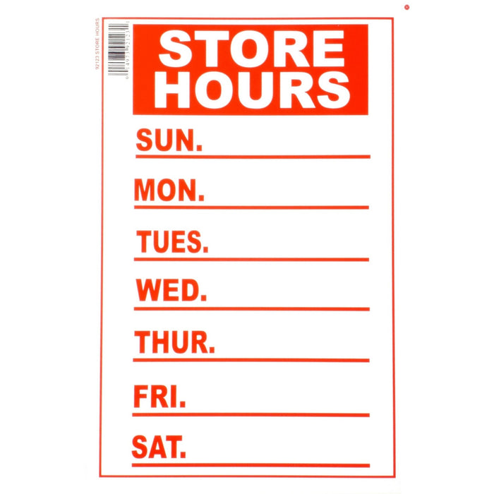 8" x 12" Styrene Plastic "Store Hours" Signs