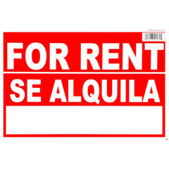 8" x 12" Styrene Plastic "For Rent" Signs