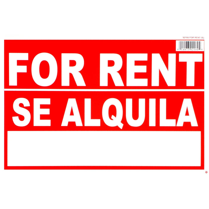 8" x 12" Styrene Plastic "For Rent" Signs