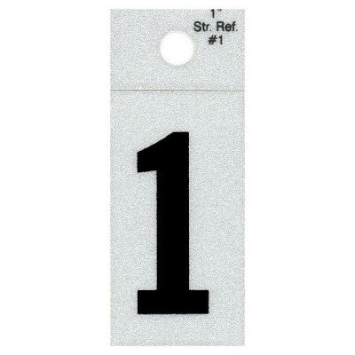 1" - 1 Straight Black Reflective Numbers