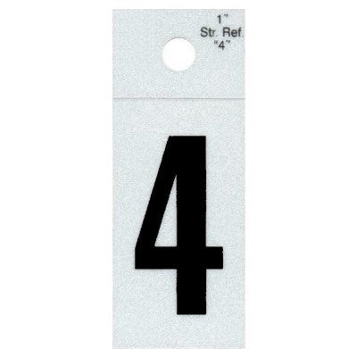 1" - 4 Straight Black Reflective Numbers