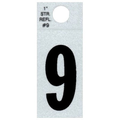 1" - 9 Straight Black Reflective Numbers