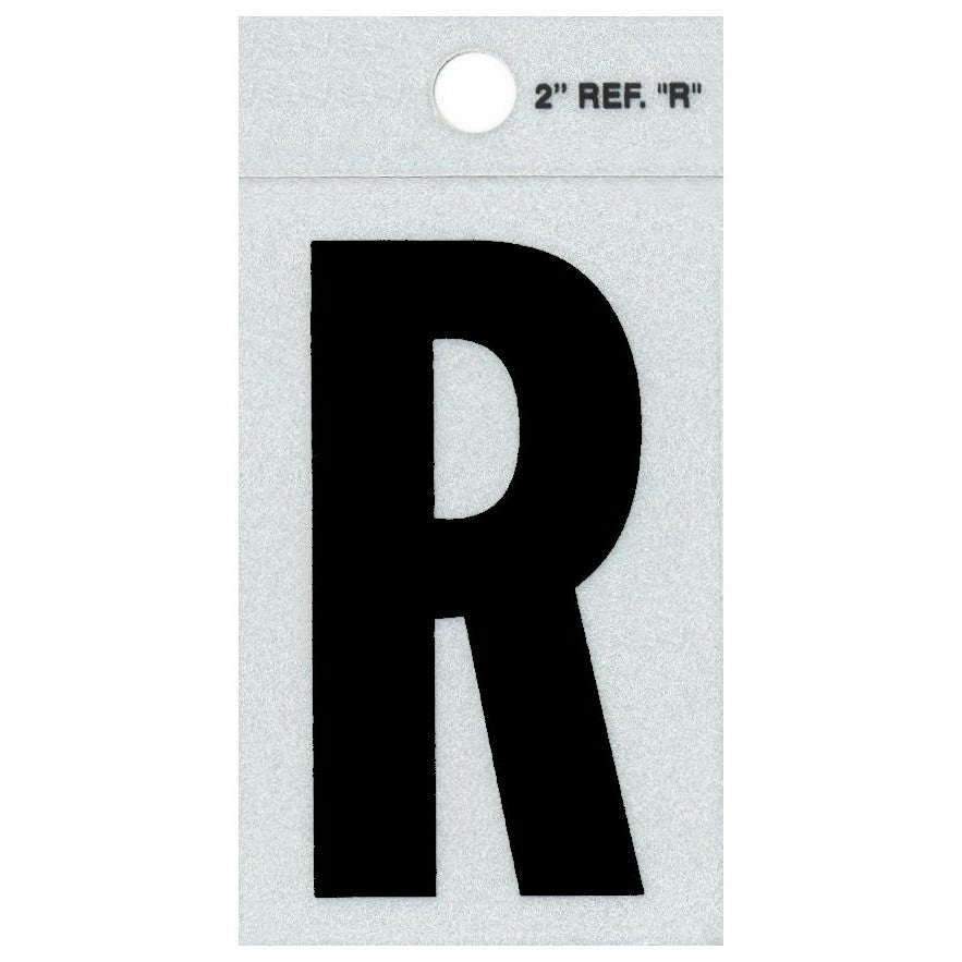 2" - R Straight Black Reflective Letters