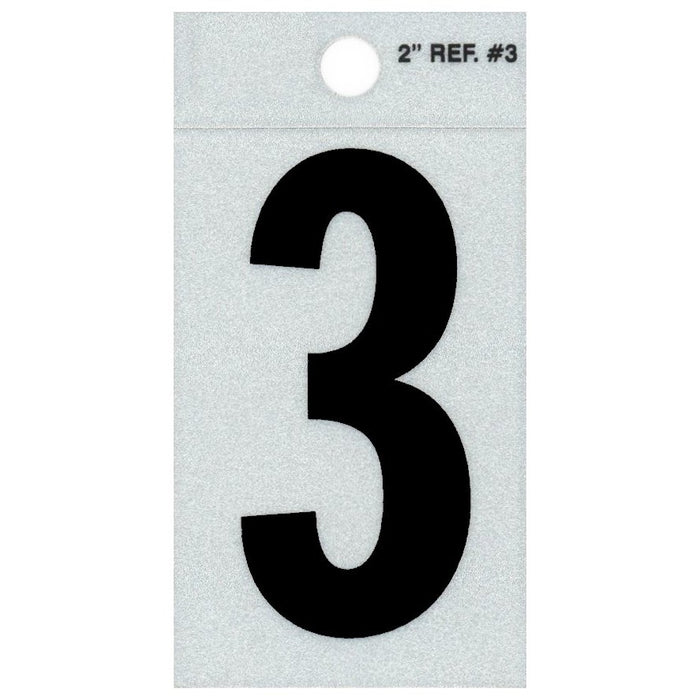 2" - 3 Straight Black Reflective Numbers