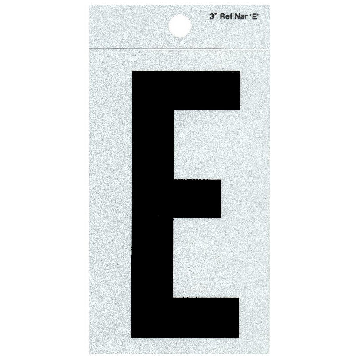 3" - E Straight Narrow Black Reflective Letters