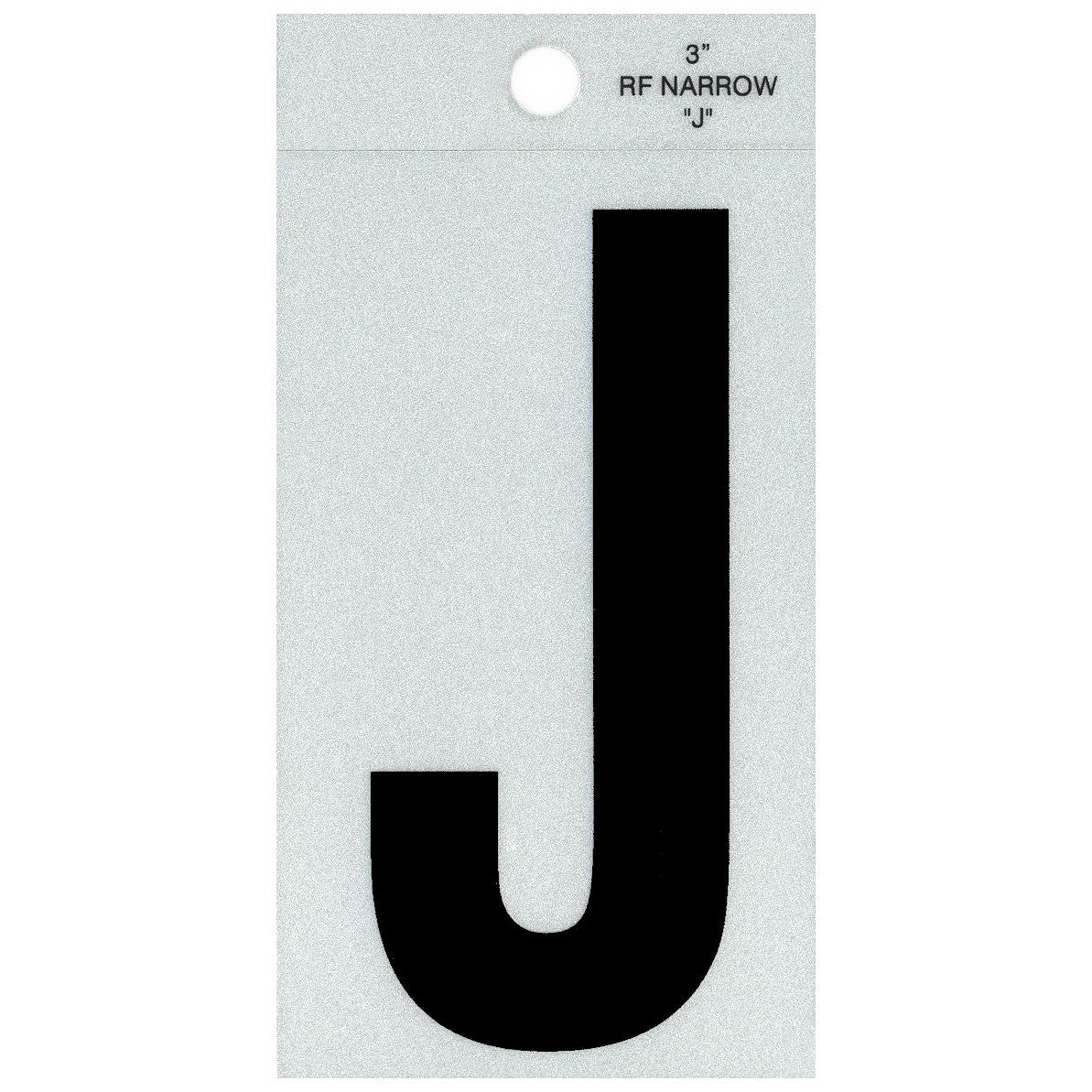 3" - J Straight Narrow Black Reflective Letters