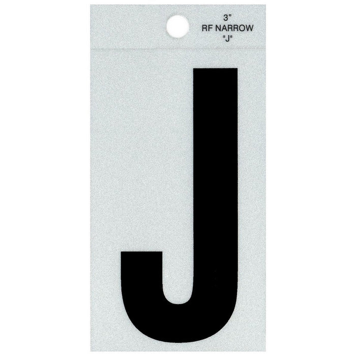 3" - J Straight Narrow Black Reflective Letters