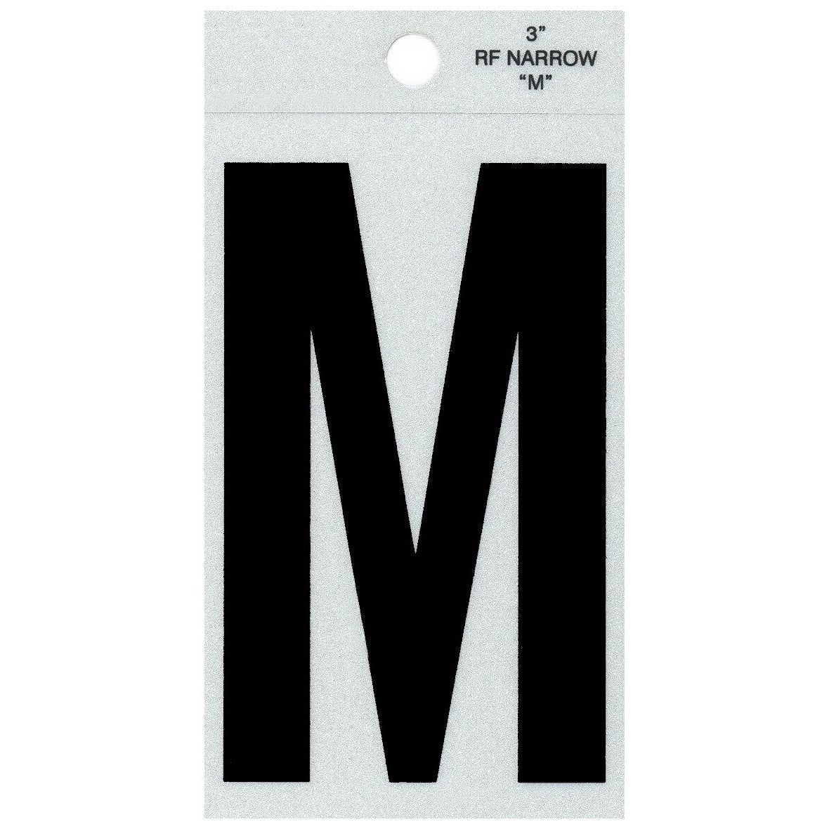 3" - M Straight Narrow Black Reflective Letters