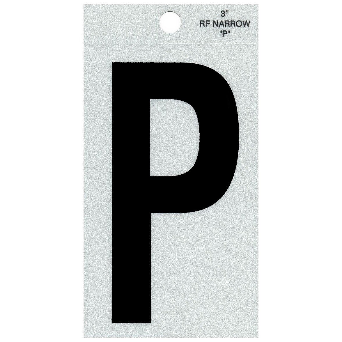 3" - P Straight Narrow Black Reflective Letters