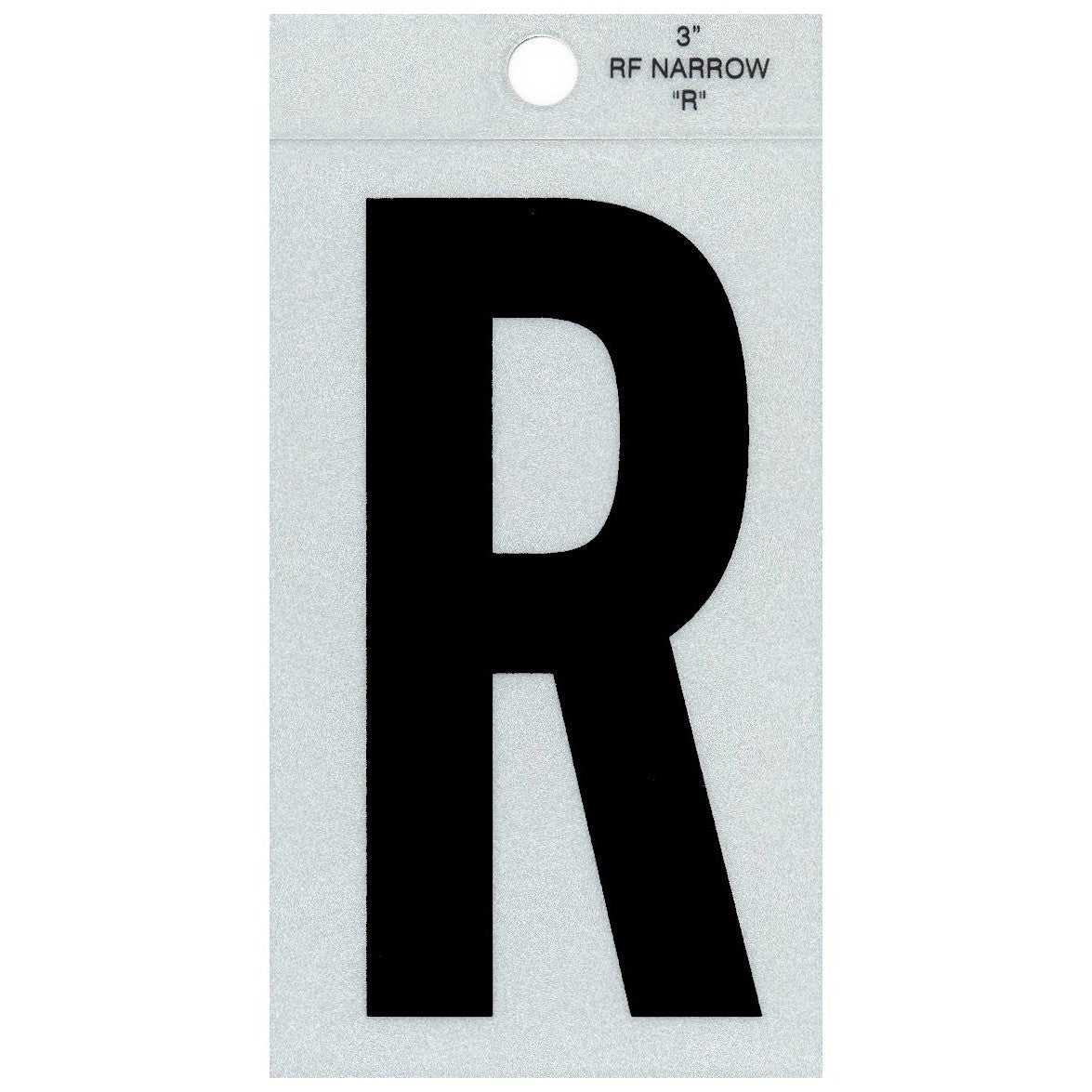 3" - R Straight Narrow Black Reflective Letters