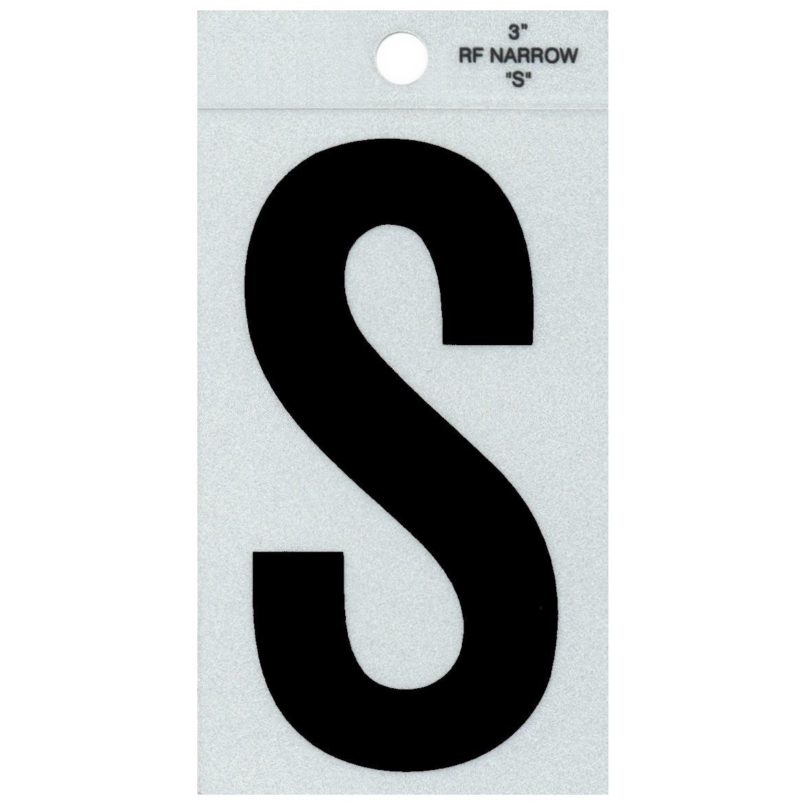 3" - S Straight Narrow Black Reflective Letters