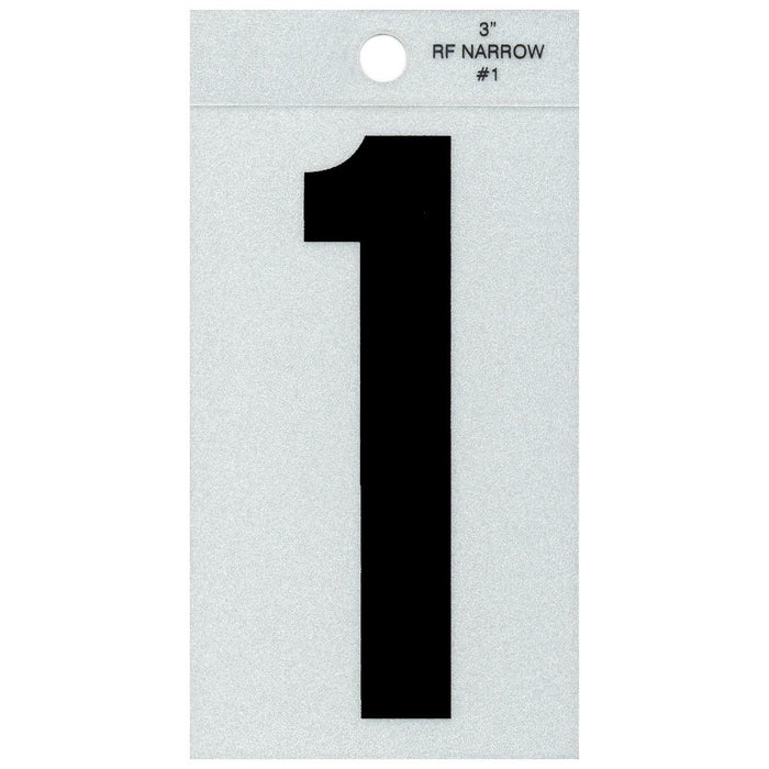 3" - 1 Straight Narrow Black Reflective Numbers