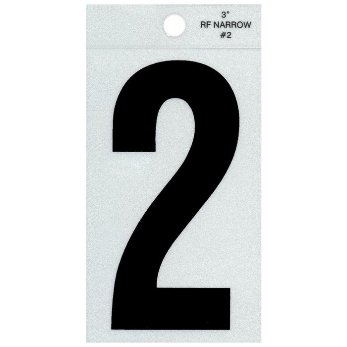 3" - 2 Straight Narrow Black Reflective Numbers