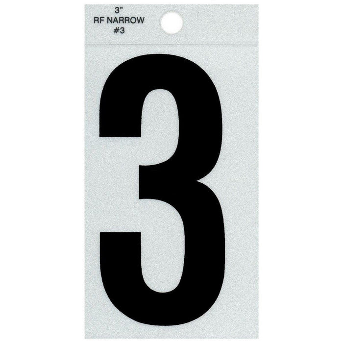 3" - 3 Straight Narrow Black Reflective Numbers