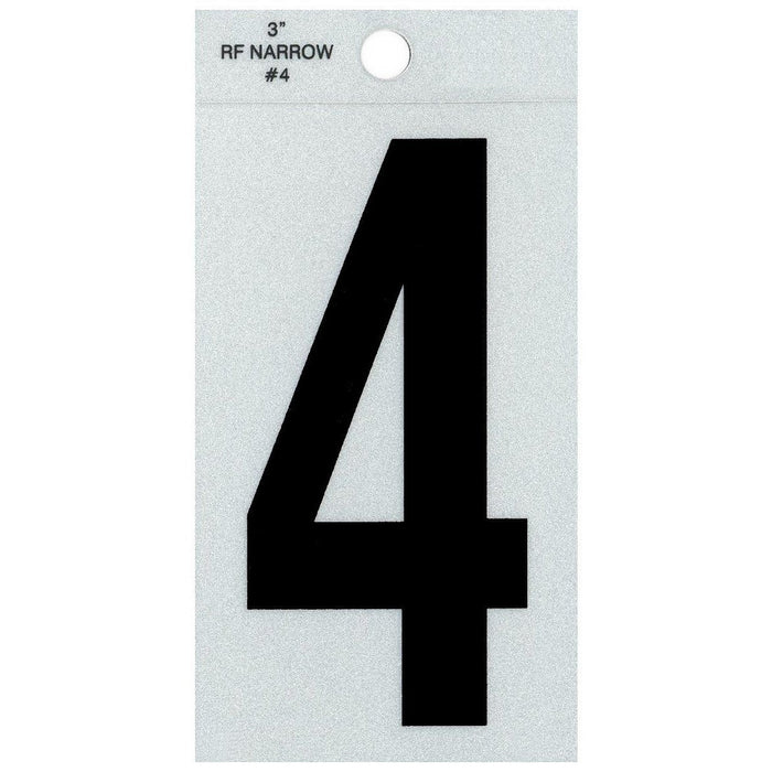 3" - 4 Straight Narrow Black Reflective Numbers